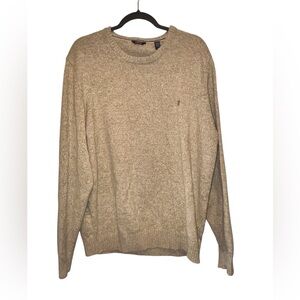 Izod Tan Crewneck Sweater with Ribbed Cuffs